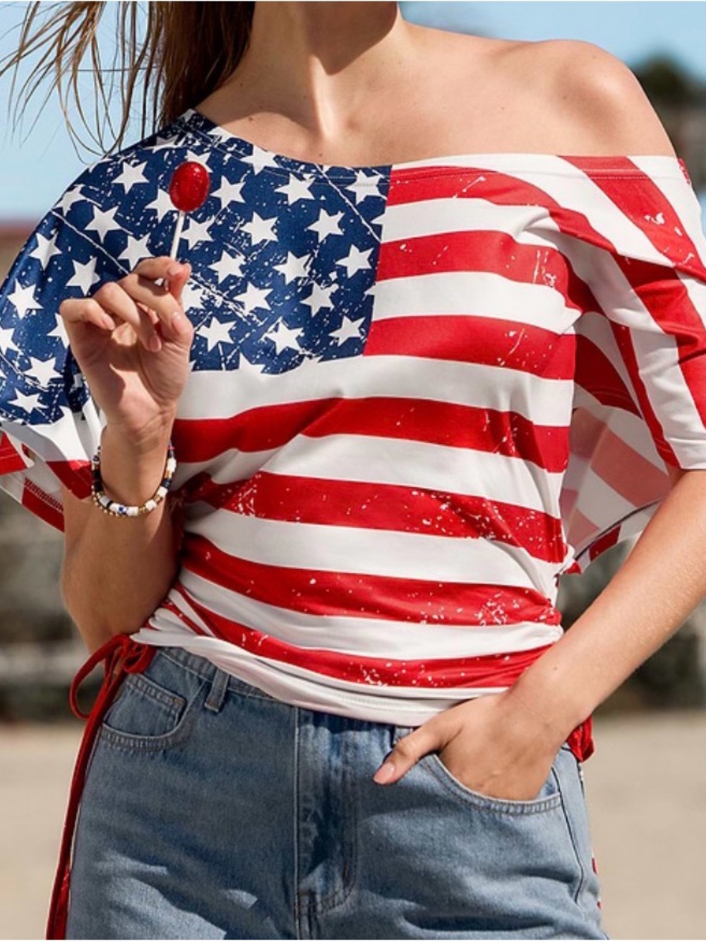 Cupshe Backyard Fireworks Americana Top NEW
